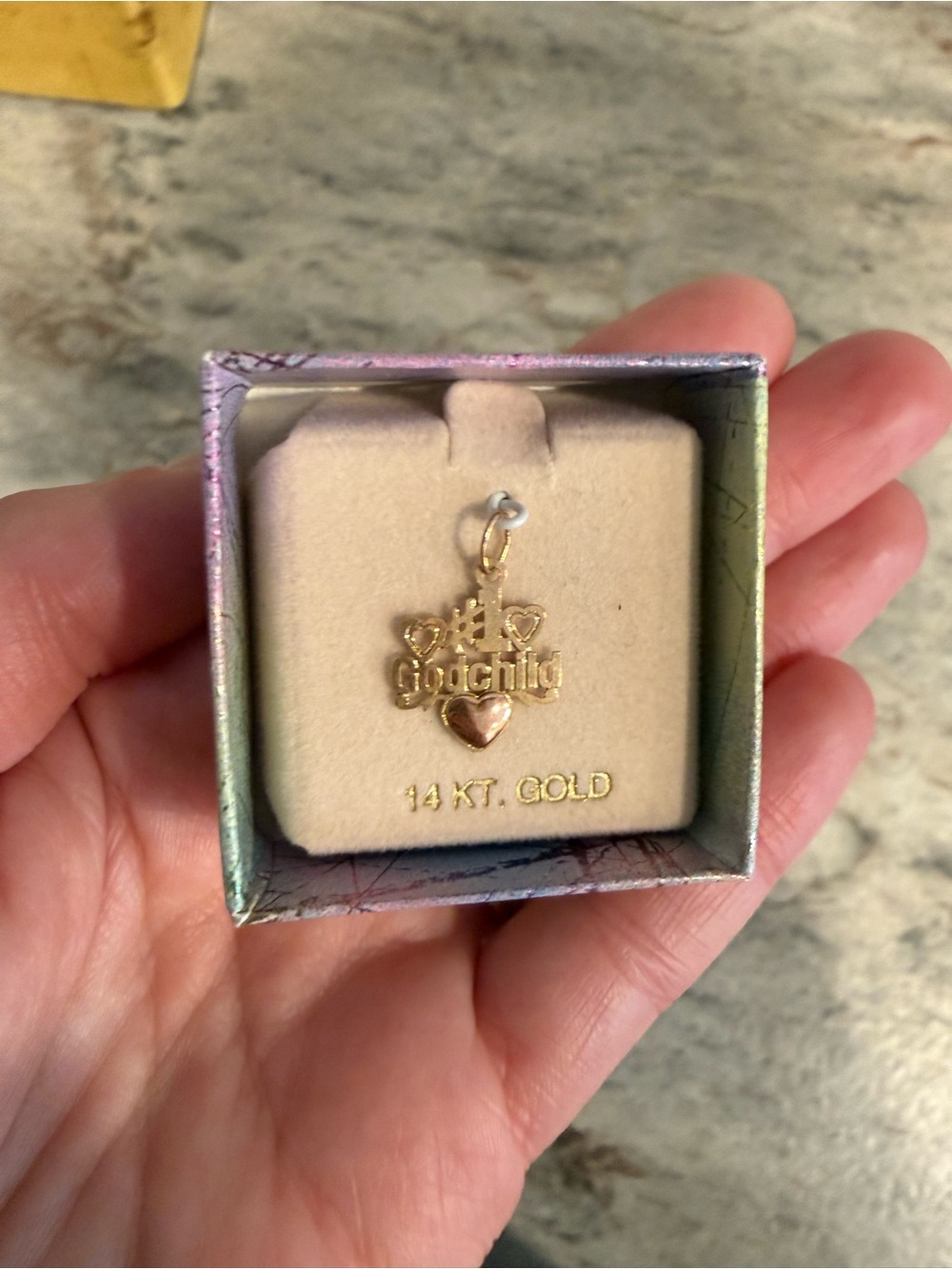 14K Gold '#1 Godchild’ Heart Charm Pendant - 14K Gold - VINTAGE